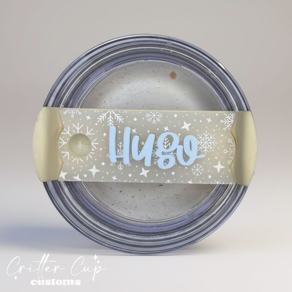 Frosted Snowflake Stanley Name Plate, Custom Winter Stanley Topper
