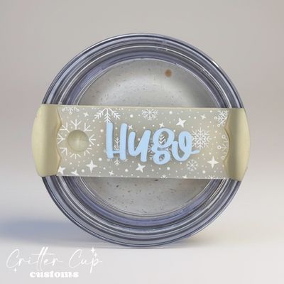 Frosted Snowflake Stanley Name Plate, Custom Winter Stanley Topper