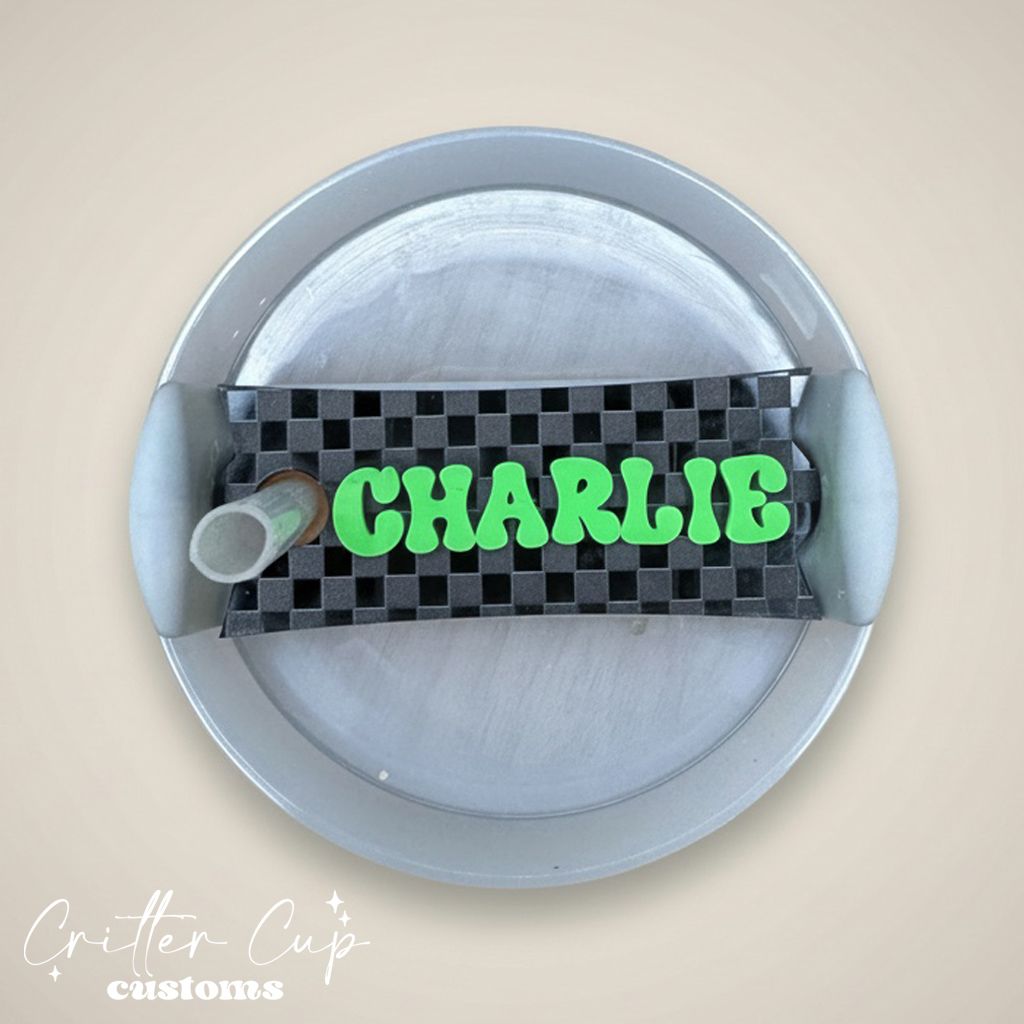 Monochrome Checkered Stanley Name Plate, Custom Black on Black Stanley Topper