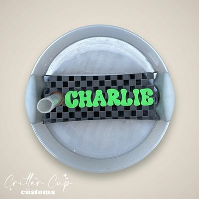 Monochrome Checkered Stanley Name Plate, Custom Black on Black Stanley Topper
