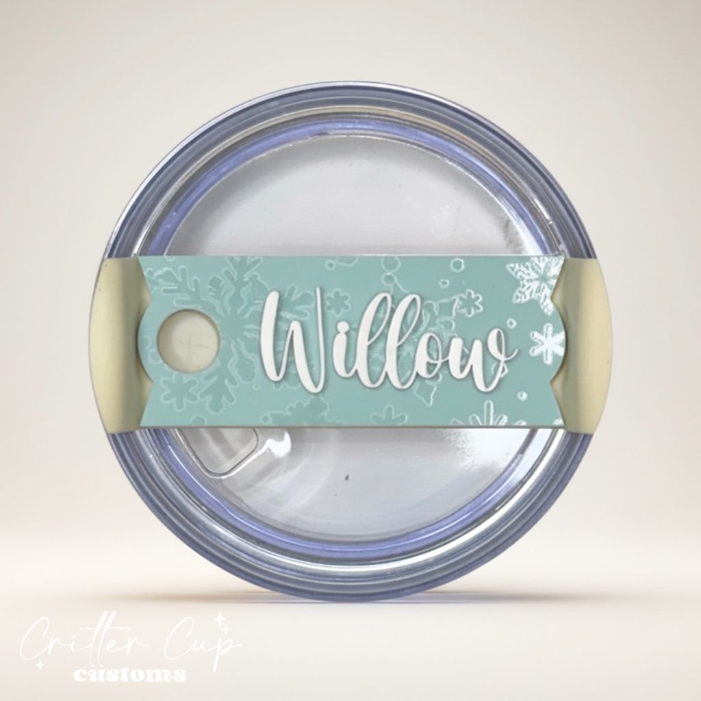 Monochrome Snowflakes Tree Stanley Name Plate, Custom Christmas Stanley Topper