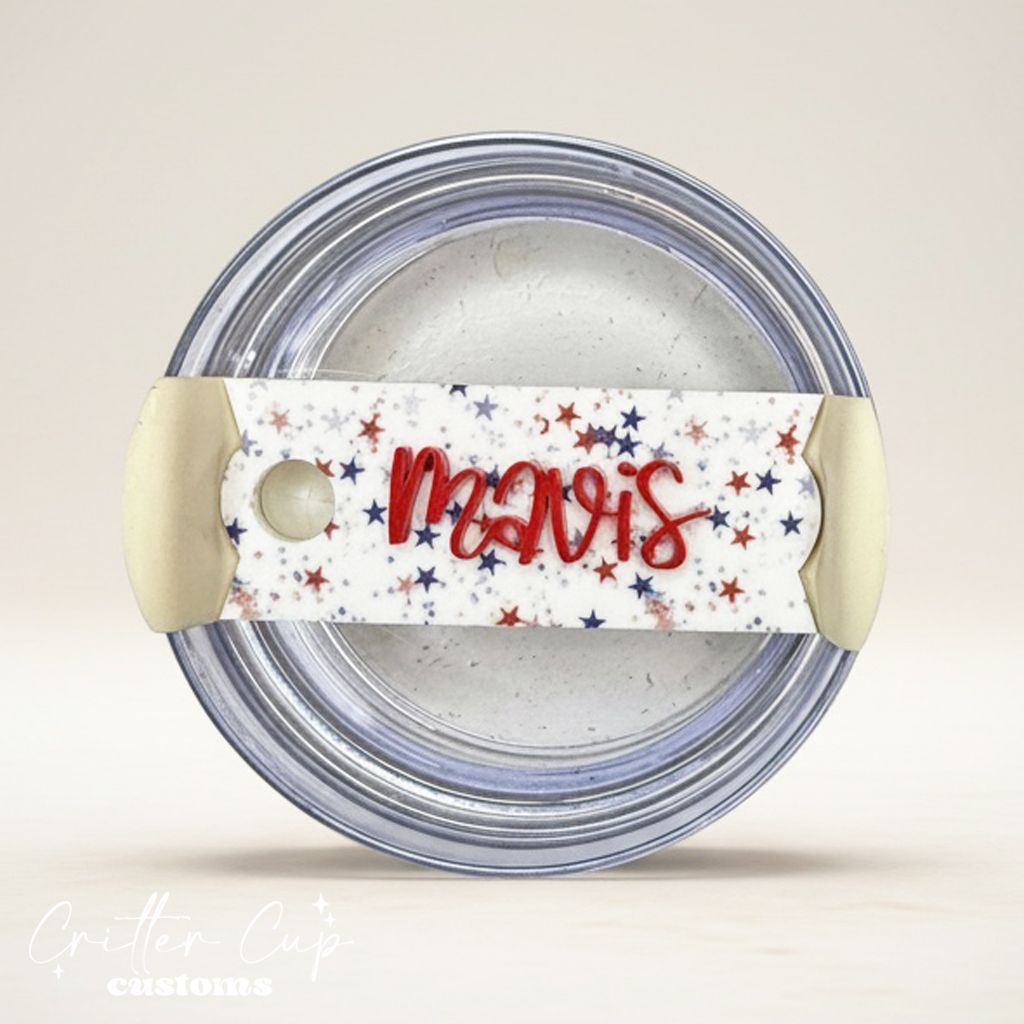 Patriotic Stars Stanley Name Plate, Custom 4th of July Stanley Topper