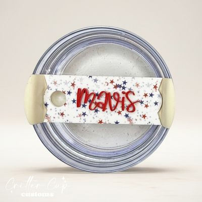 Patriotic Stars Stanley Name Plate, Custom 4th of July Stanley Topper