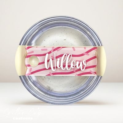 Pink on Pink Christmas Cake Frosting Pattern Stanley Name Plate, Custom Christmas Stanley Topper