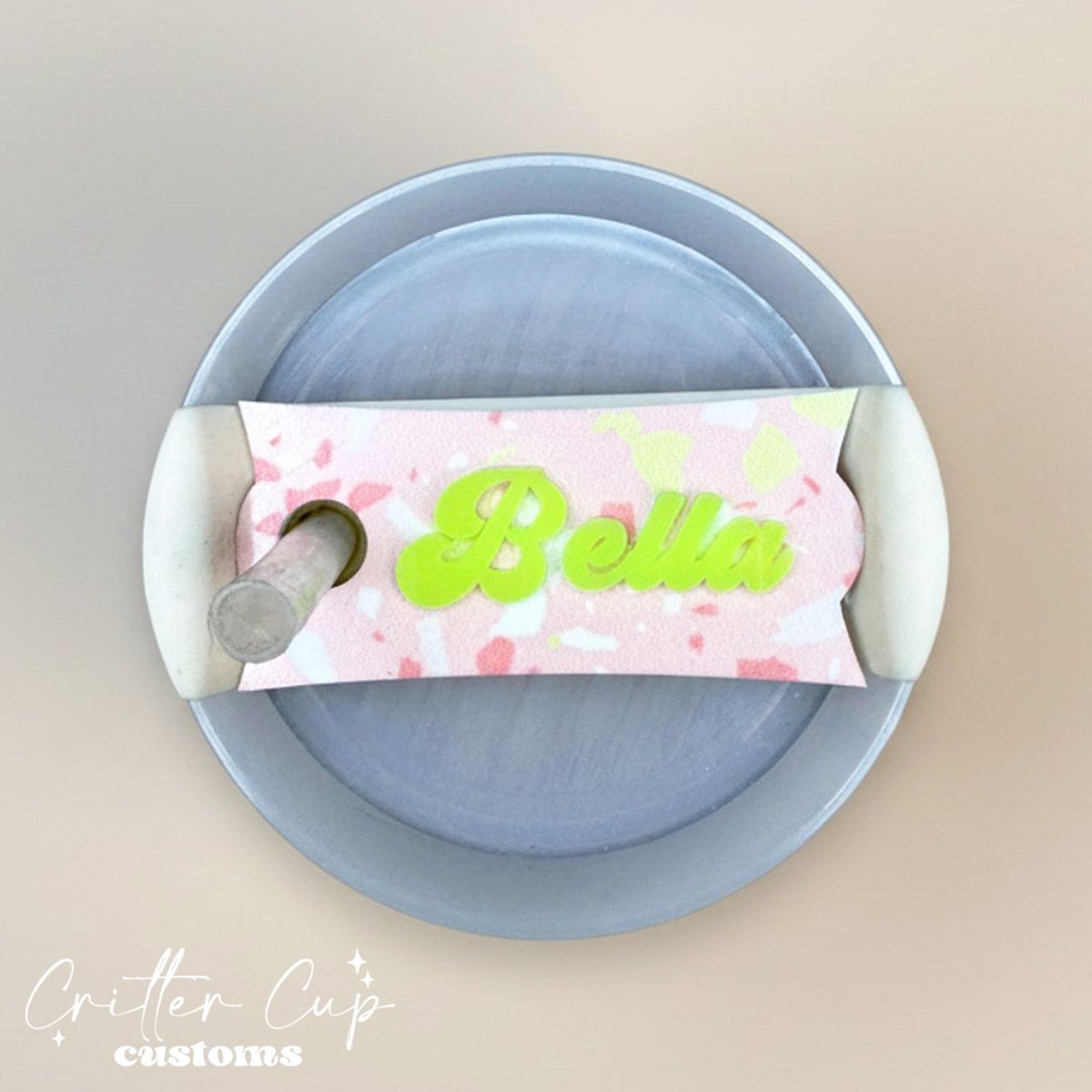 Pink Terrazzo Pattern Stanley Name Plate, Custom Terrazzo Stanley Topper