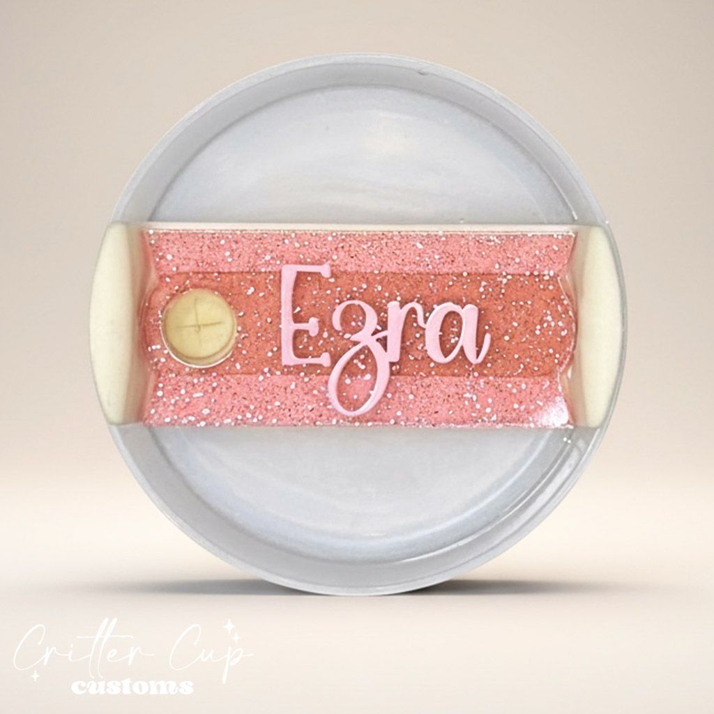 Pink Transparent Glitter Stanley Name Plate, Custom Glitter Stanley Topper