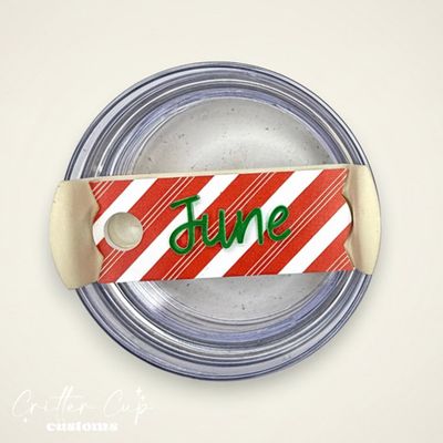 Red Candy Can Stripes  Stanley Name Plate, Custom Christmas Stanley Topper