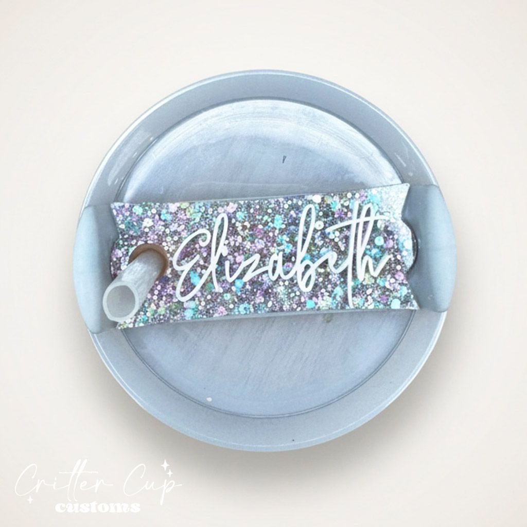 Purple and Teal Glitter Stanley Name Plate, Custom Spring Pastel Glitter Stanley Topper