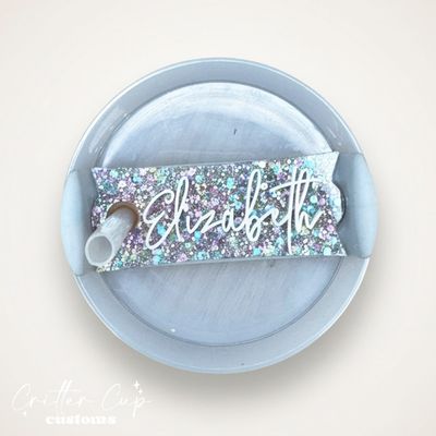 Purple and Teal Glitter Stanley Name Plate, Custom Spring Pastel Glitter Stanley Topper