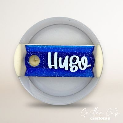 Blue Transparent Glitter Stanley Name Plate, Custom Glitter Stanley Topper