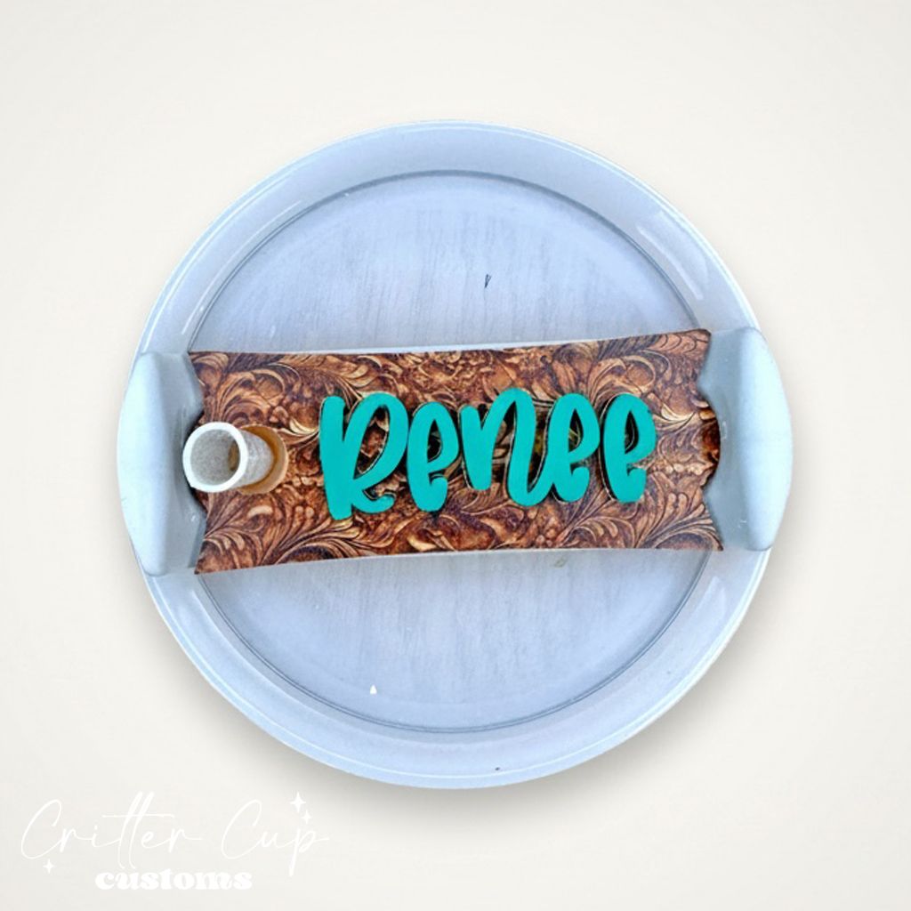 Tooled Leather Design Stanley Name Plate, Custom Western Stanley Topper