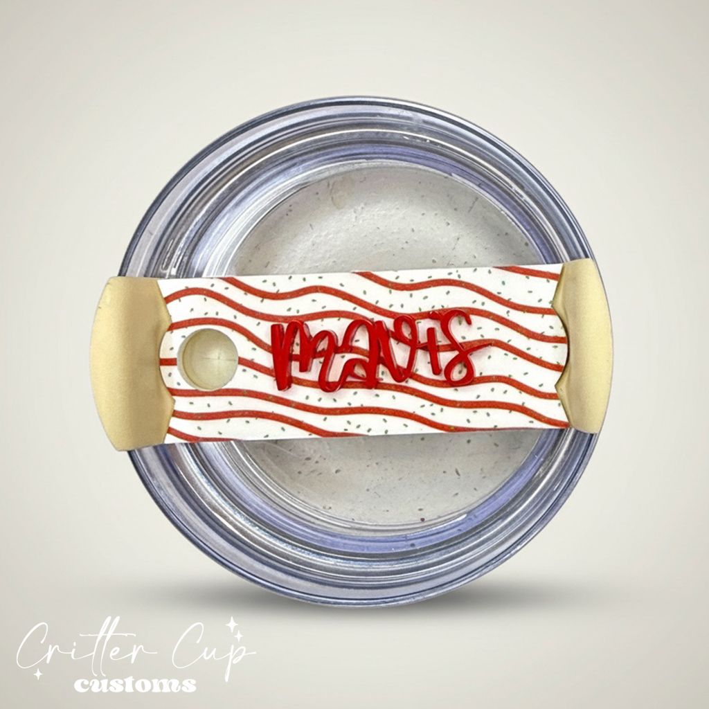 Mini Christmas Cake Frosting Pattern Stanley Name Plate, Custom Christmas Stanley Topper