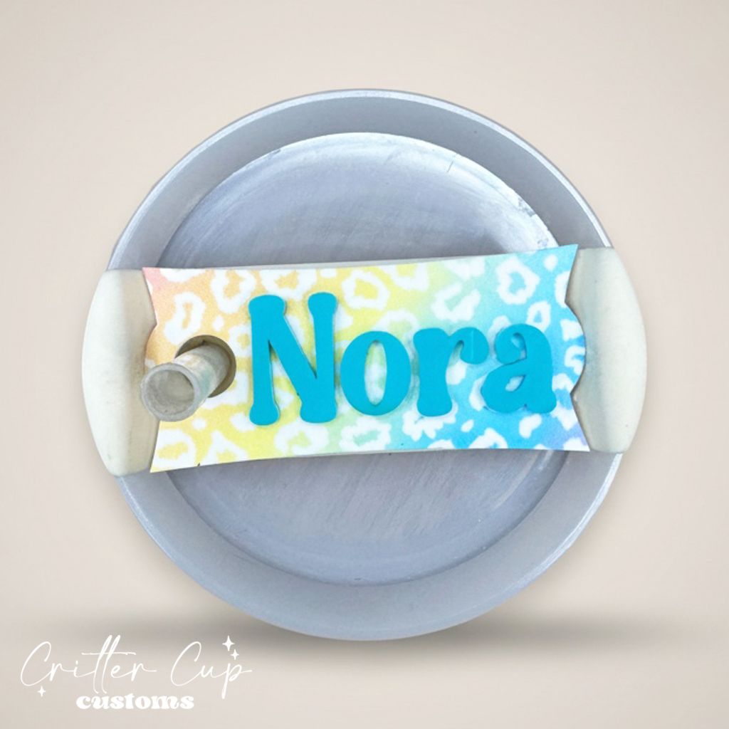 Pastel Leopard Stanley Name Plate, Custom Glitter Rainbow Leopard Topper