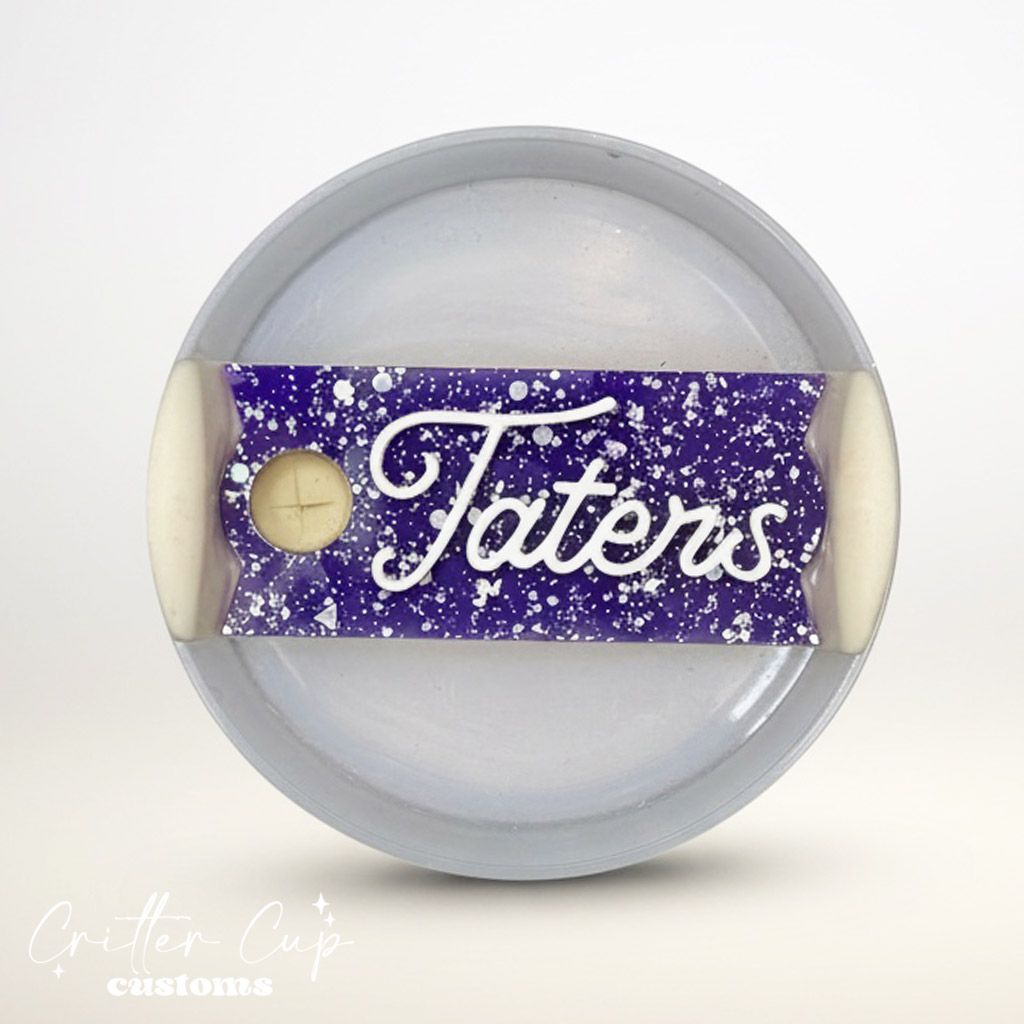 Purple Chunky Holographic Glitter Stanley Name Plate, Custom Glitter Stanley Topper