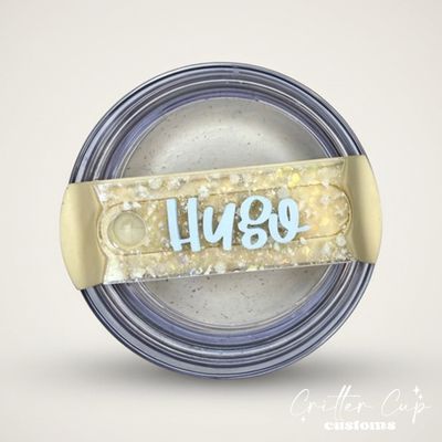 Chunky White Iridescent Glitter Stanley Name Plate, Custom Glitter Stanley Topper