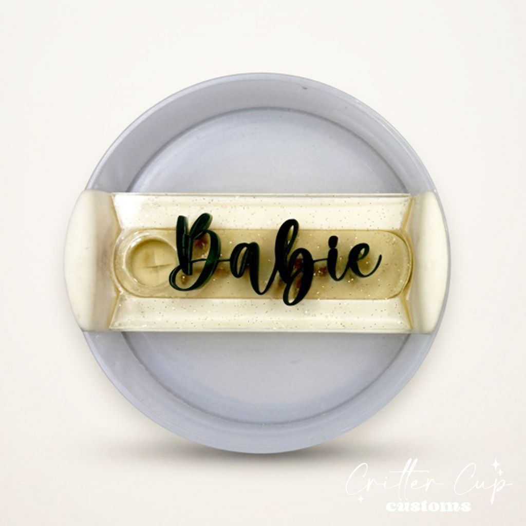 Gold Fairy Dust Glitter Stanley Name Plate, Custom Glitter Stanley Topper