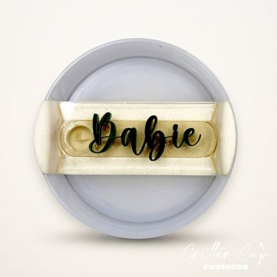 Gold Fairy Dust Glitter Stanley Name Plate, Custom Glitter Stanley Topper