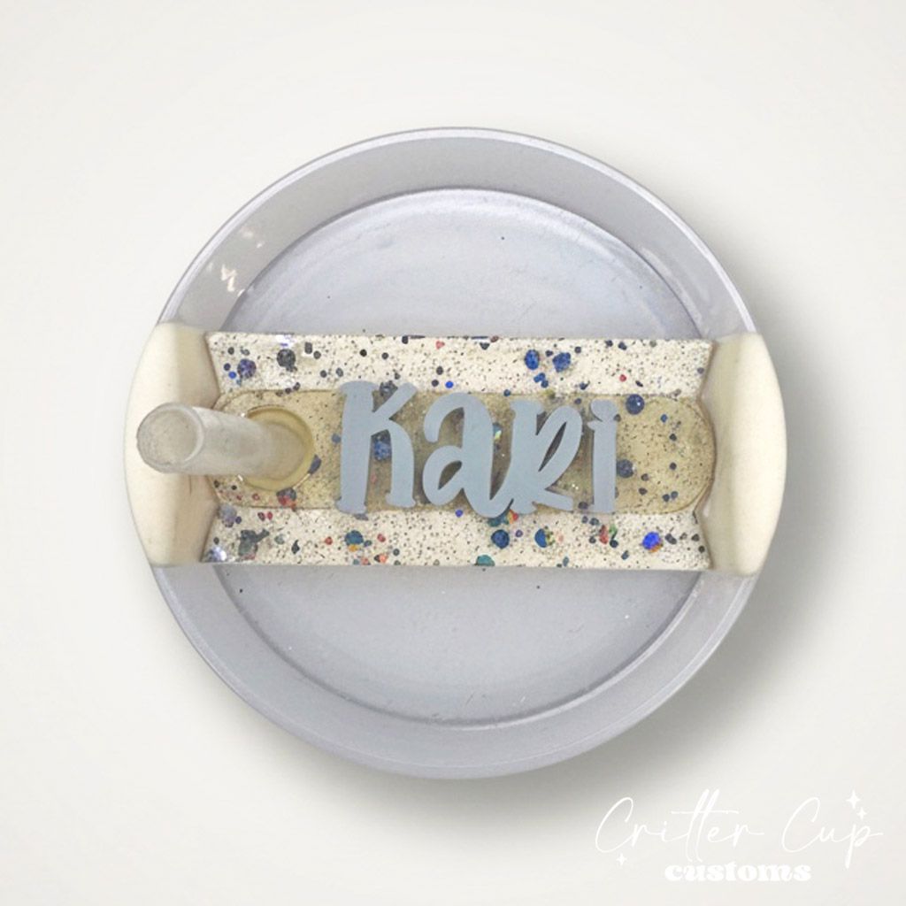 Steel Grey Glitter Stanley Name Plate, Custom Glitter Stanley Topper