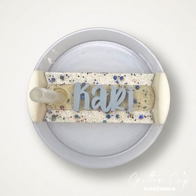 Steel Grey Glitter Stanley Name Plate, Custom Glitter Stanley Topper
