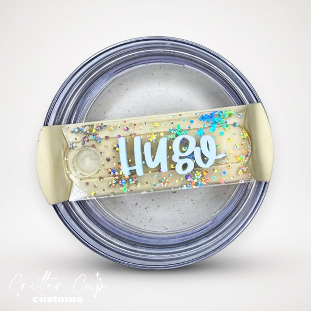 Transparent Holographic Snowflake Glitter Stanley Name Plate, Custom Glitter Stanley Topper