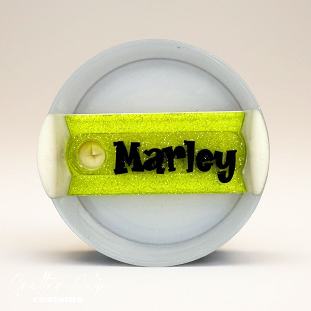 Lime Transparent Glitter Stanley Name Plate, Custom Glitter Stanley Topper