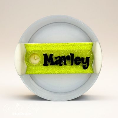 Lime Transparent Glitter Stanley Name Plate, Custom Glitter Stanley Topper