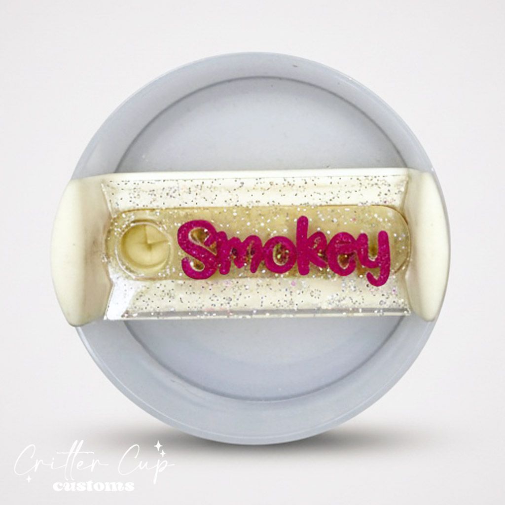 Silver Holographic Transparent Glitter Stanley Name Plate, Custom Glitter Stanley Topper
