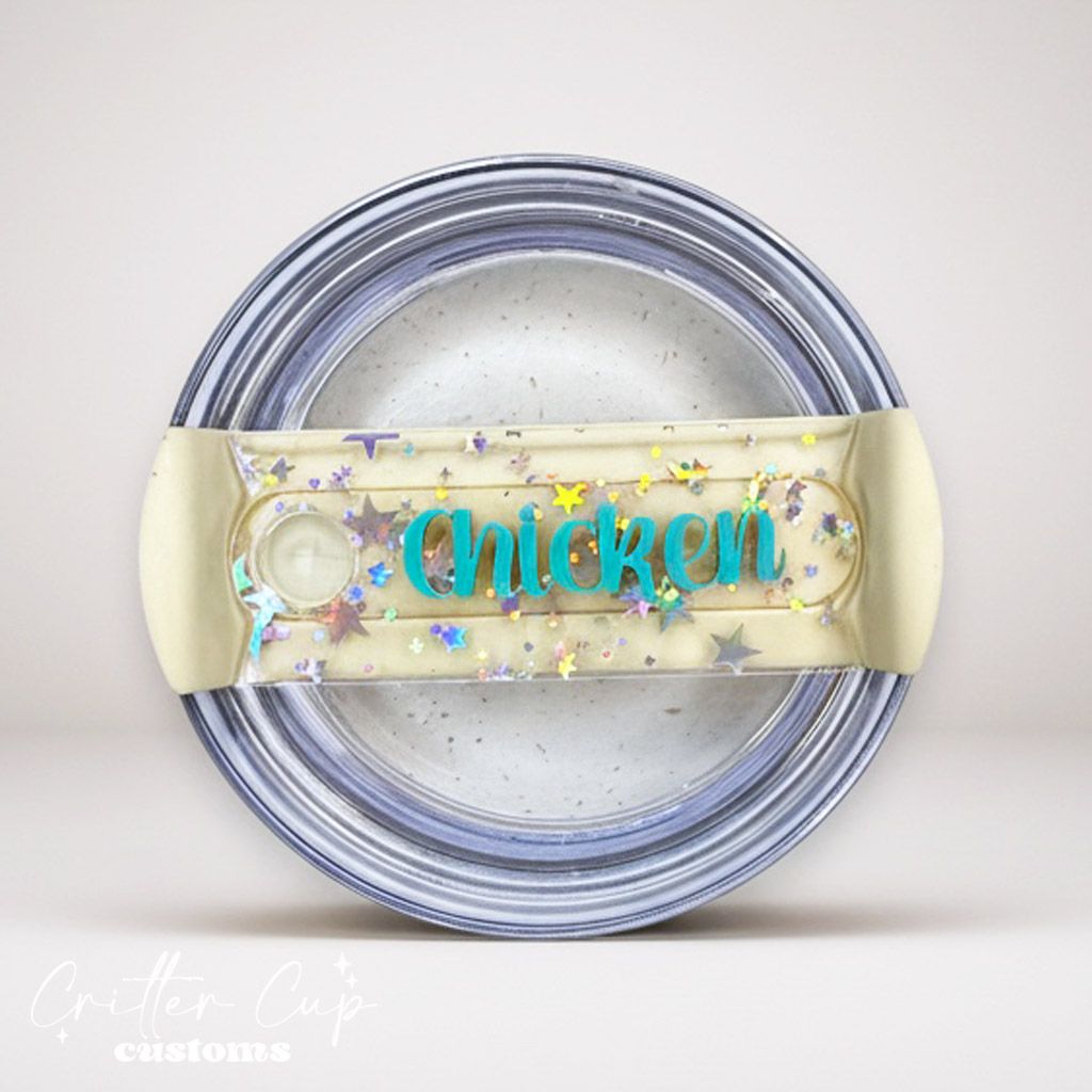 Transparent Holographic Stars Glitter Stanley Name Plate, Custom Glitter Stanley Topper