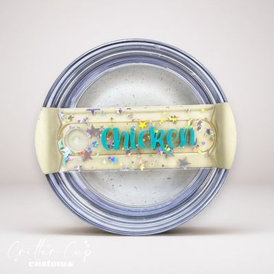 Transparent Holographic Stars Glitter Stanley Name Plate, Custom Glitter Stanley Topper