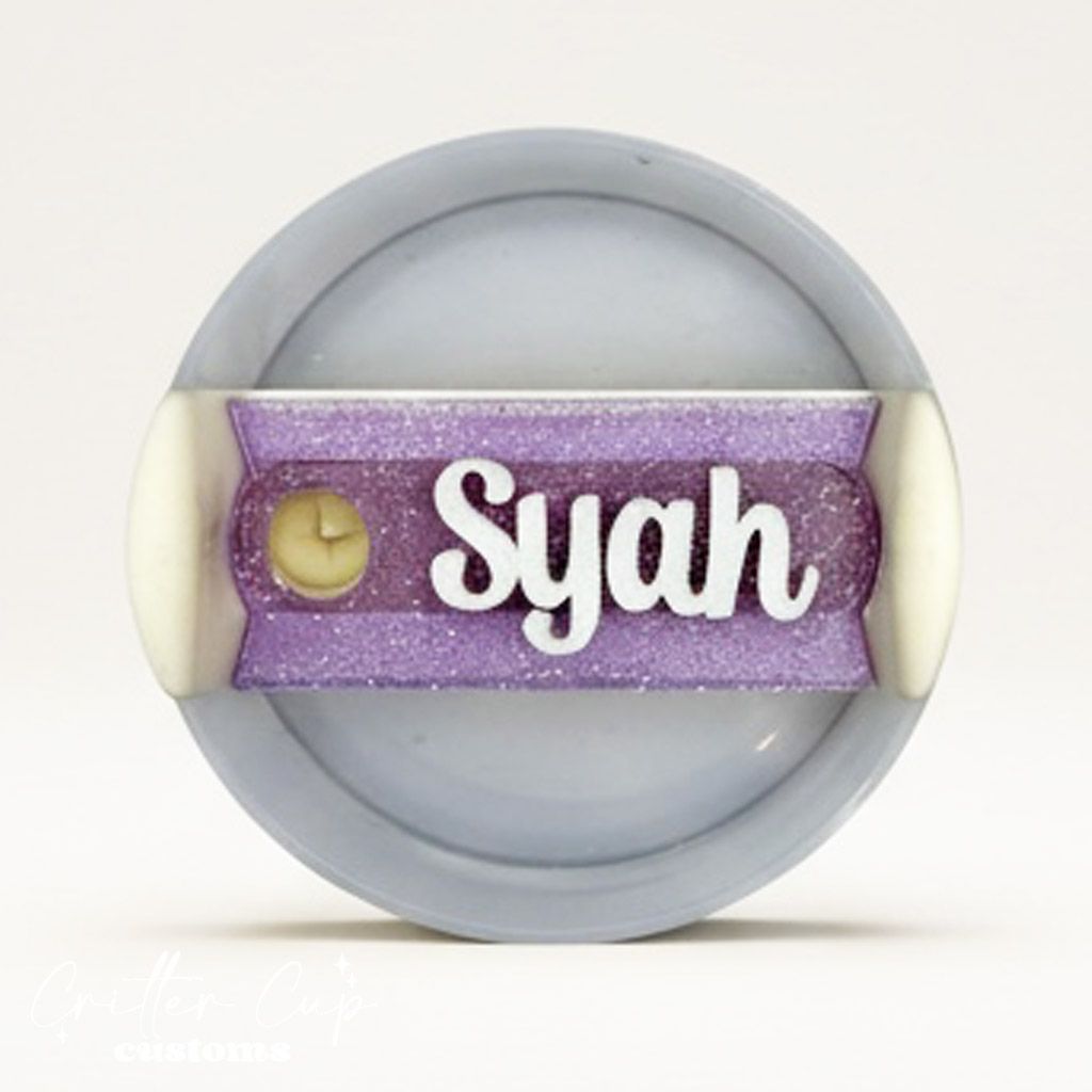 Purple Transparent Glitter Stanley Name Plate, Custom Glitter Stanley Topper