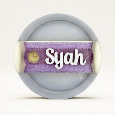 Purple Transparent Glitter Stanley Name Plate, Custom Glitter Stanley Topper
