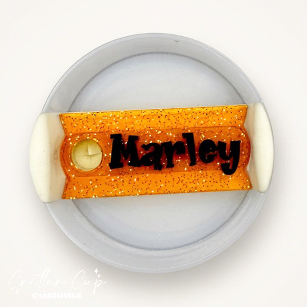 Orange Transparent Glitter Stanley Name Plate, Custom Glitter Stanley Topper