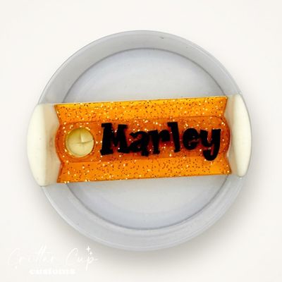 Orange Transparent Glitter Stanley Name Plate, Custom Glitter Stanley Topper