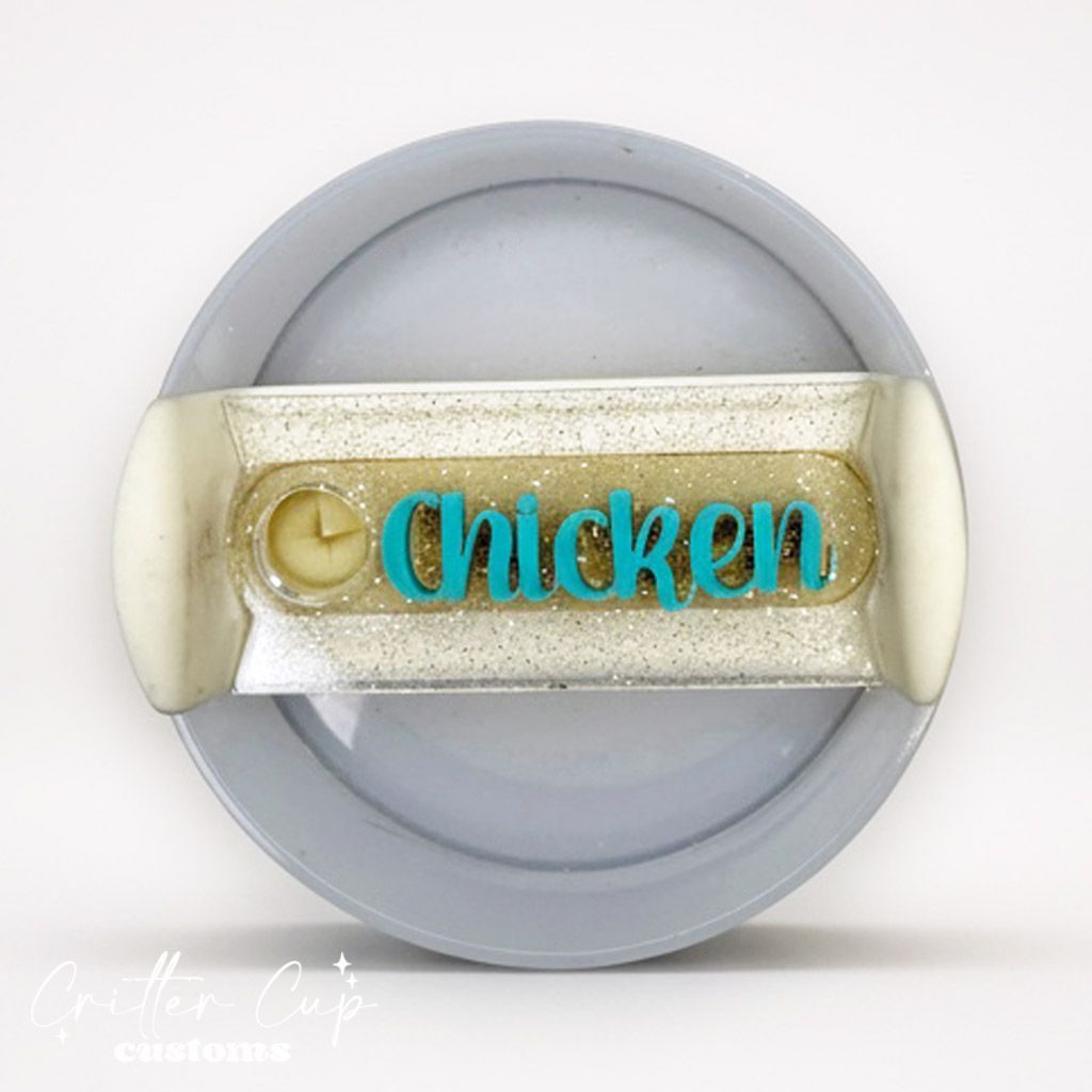 Silver Transparent Glitter Stanley Name Plate, Custom Glitter Stanley Topper