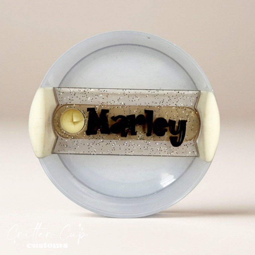 Grey Transparent Glitter Stanley Name Plate, Custom Glitter Stanley Topper