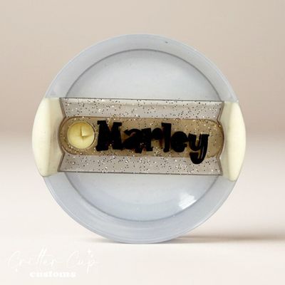 Grey Transparent Glitter Stanley Name Plate, Custom Glitter Stanley Topper