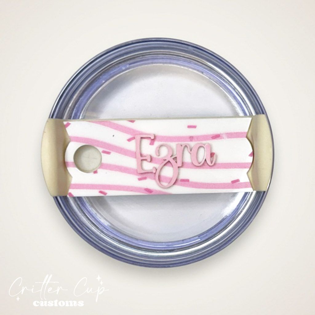 Pink and White Christmas Cake Frosting Pattern Stanley Name Plate, Custom Christmas Stanley Topper