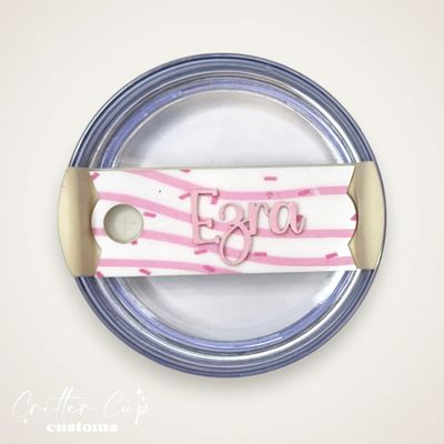 Pink and White Christmas Cake Frosting Pattern Stanley Name Plate, Custom Christmas Stanley Topper