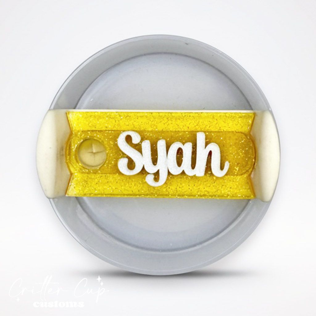 Yellow Transparent Glitter Stanley Name Plate, Custom Glitter Stanley Topper