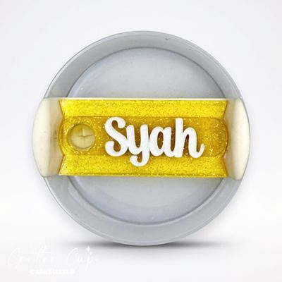 Yellow Transparent Glitter Stanley Name Plate, Custom Glitter Stanley Topper