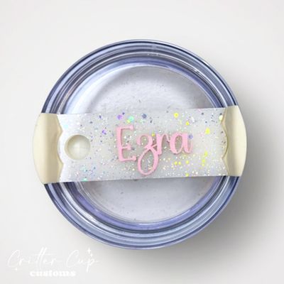 Chunky White Holographic Glitter Stanley Name Plate, Custom Glitter Stanley Topper