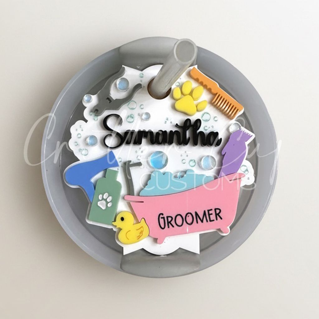 Personalized Groomer Stanley Name Plate, Custom Pet Groomer Stanley Topper