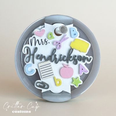 Personalized Teacher Stanley Name Plate, Custom Pastel Teacher Stanley Topper