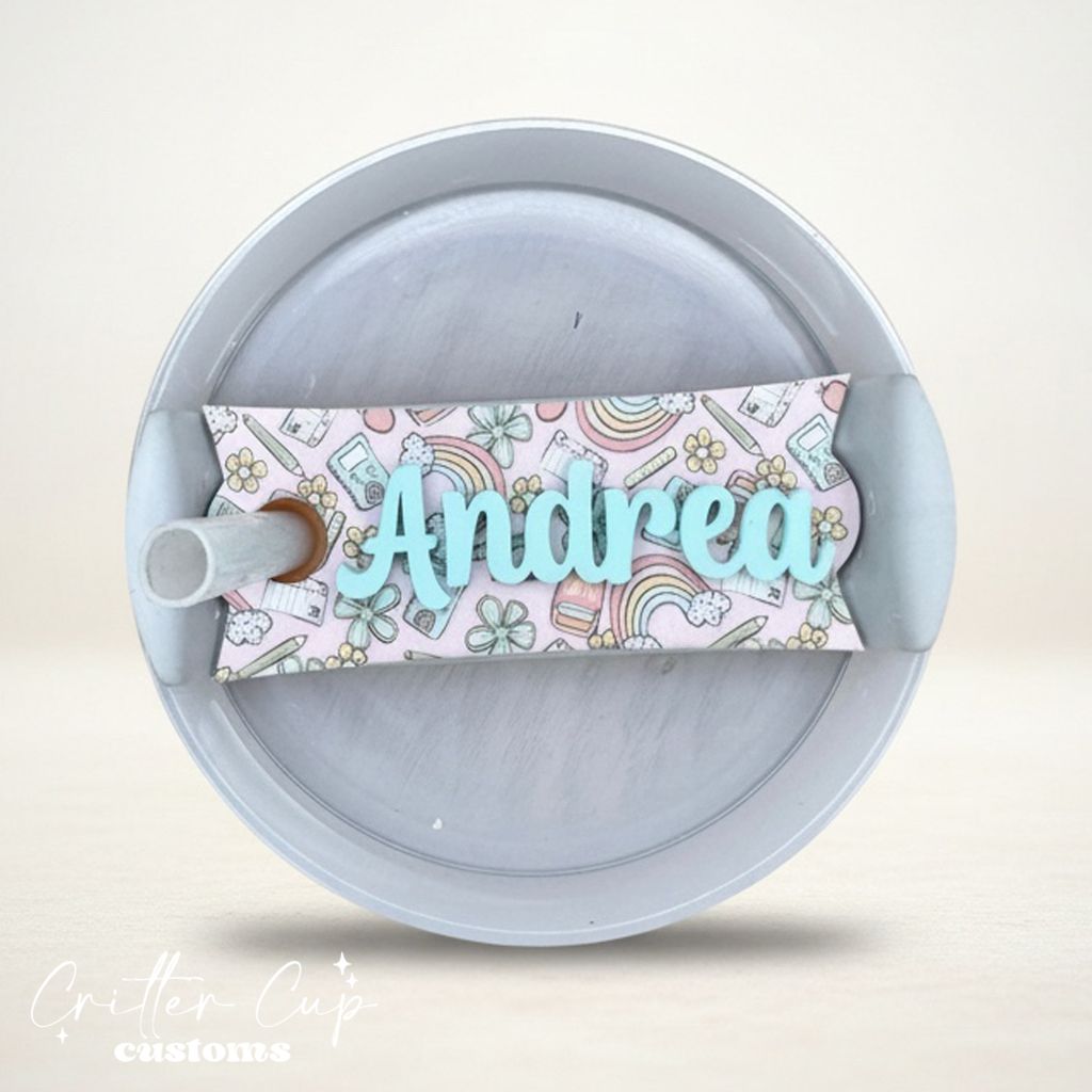 Pastel School Doodle Stanley Name Plate, Personalized Stanley Topper