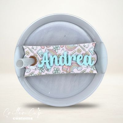 Pastel School Doodle Stanley Name Plate, Personalized Stanley Topper
