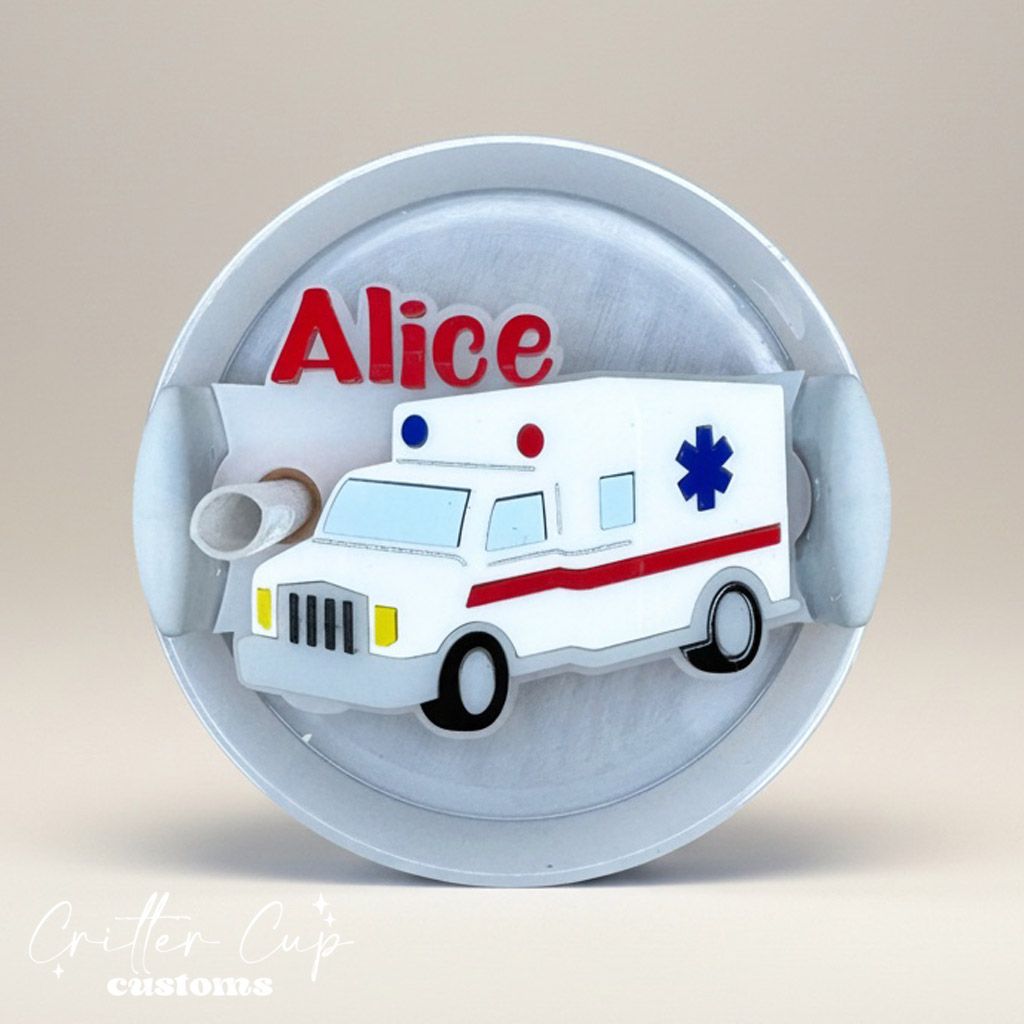Personalized Ambulace Stanley Name Plate, Custom EMT Stanley Topper