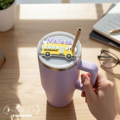 Personalized Bus Driver Stanley Name Plate, Custom Bus Stanley Topper