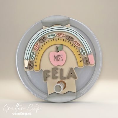 Personalized Teacher Rainbow Stanley Name Plate, Custom Teacher Stanley Topper