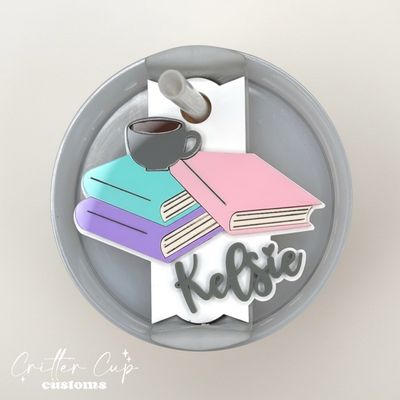Personalized Book Stack Stanley Name Plate, Custom Books and Coffee Stanley Topper