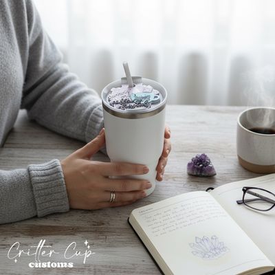 Caffeine &amp; Crystals Stanley Name Plate, Running on Caffeine Stanley Topper
